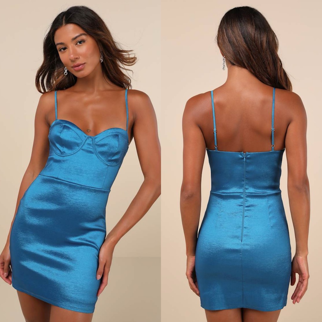 Lulus | Brilliant Flirt Teal Blue Taffeta Bustier Mini Bodycon Dress